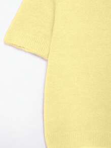 INAWLY Top maille ample femme col rond manches courtes couleur unie - Jaune citron - Voir 3