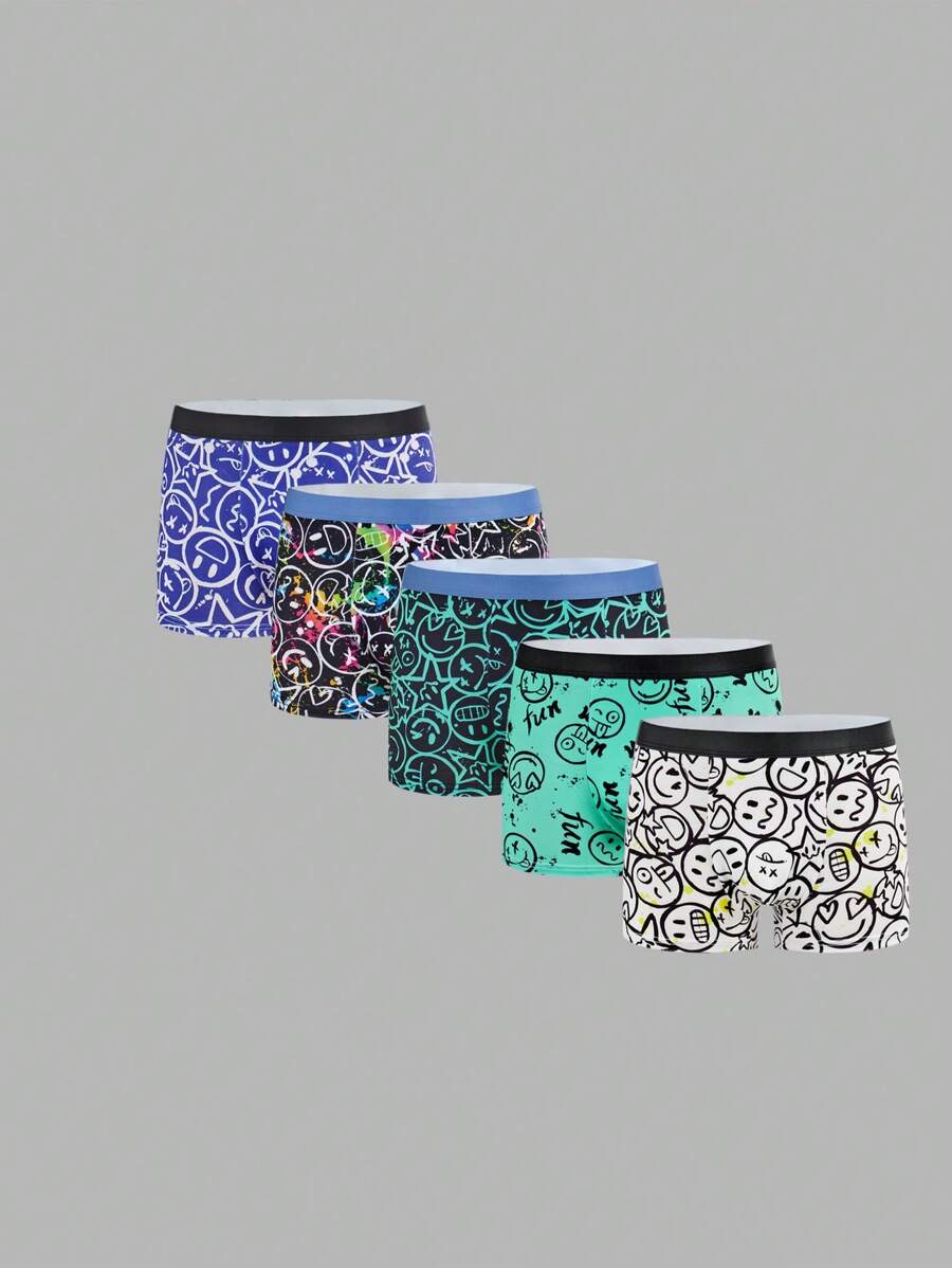 SHEIN 5pcs/Pack Tween Boys Cartoon Graphic Elastic Waist Comfy Briefs
