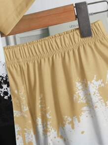 SHEIN Tween Boy Loose Streetwear Style Letter Print Short Sleeve T-Shirt And Shorts Set,Kids - Khaki - View 6