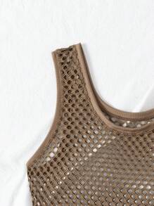 SHEIN Swim 4 יח'\סט סט ביקיני בגד ים שקוף בצבע אחיד לנשים, בגדי חוף - חום - ראה 5