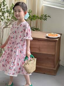 DAZY Girls (Little) V-Neck Floral Print Woven Casual Dress, Summer - Multicolor - View 1