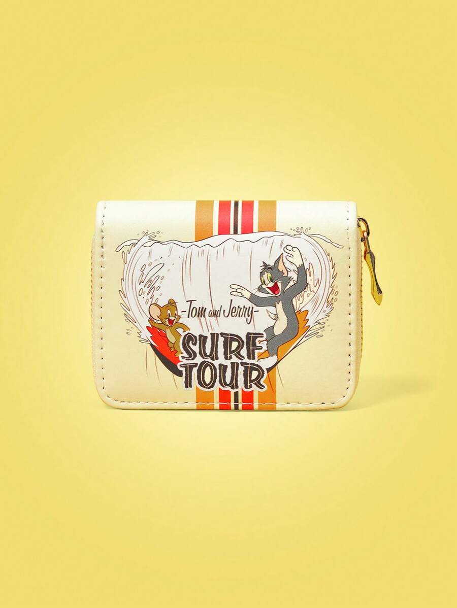 TOM & JERRY X SHEIN 1pc Retro Cartoon Surfing Design Short Wallet - Multicolor - View 1