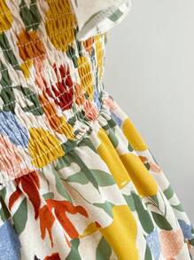 Soleia 大码春夏度假风彩色印花面料短袖甜心领蝴蝶结A字连衣裙，沙滩裙/吊带裙，度假装扮，波西米亚风 - 彩色 - 查看 6