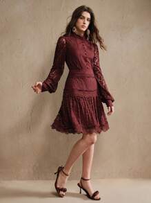 Anewsta Long Sleeve Lace White Flared Dress, Elegant For Spring, Festival, Valentine, Easter, Vacation