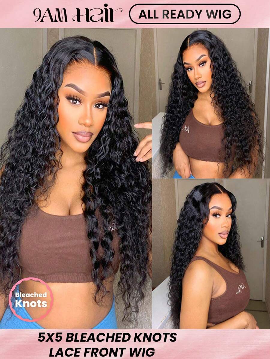 ALL READY WIG 预拔漂白结预切蕾丝融化蕾丝 5X5 无胶蕾丝闭合假发 100% 真人发深波浪 9AM 头发 - SNatural - 查看 1