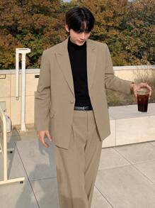 DAZY Men's Solid Khaki Suit Set, Spring Business Attire