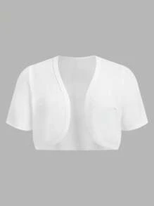 SHEIN EZwear 2 piezas Chaqueta de manga corta de apertura delantera para mujer de talla grande en negro y blanco