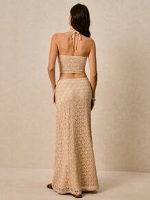 Poéselle Women's Holiday Lace Sleeveless Top And Skirt 2 Pieces Set, Fashionable - Apricot - View 5