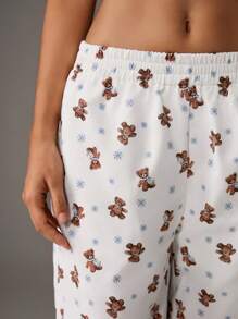 TRNVIE 休闲松紧腰小熊印花直筒裤，春夏 - 白色 - 查看 3