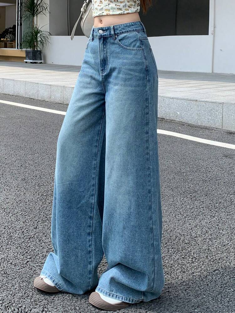 Wide Leg Jeans Casual Long Pants, Fashionable For Summer Low Rise Jeans