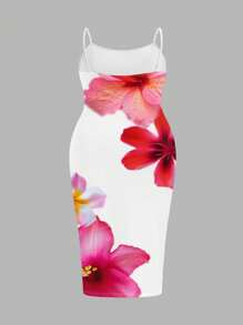 SHEIN SXY Robe moulante à motif floral casual en grande taille, convient pour l'été