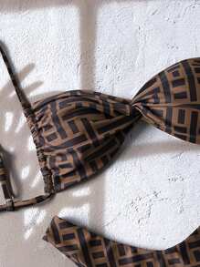 Elavelle Springbreak Women's Random Print Tie-Knot Spaghetti Strap High Cut Sexy Bikini Set For Summer - Multicolor - View 7