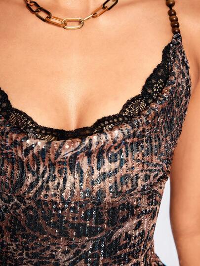 ROMWE Avant Women's Sexy Leopard Print Crisscross Backless Mini Slip Dress For Summer