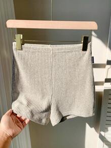 SHEIN Comfortcana Women's Casual Solid Color Ribbed Extra Short Leggings - Apricot - View 5