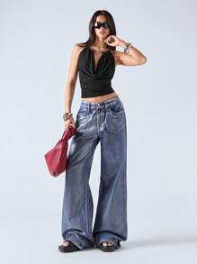LYSMO Women Solid Color Halter Cropped Fashion Tank Top - Black - View 4