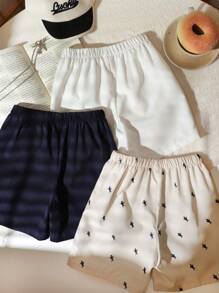 3pcs/Set Kids Boys Casual Khaki Shorts, Navy Embroidered Shorts, And White Shorts, Comfortable, Versatile, Suitable For Everyday Wear, Sports, Outdoor, School, Parties, Festivals, Photography, Back To School Season, Spring/Summer - Multicolor - View 2