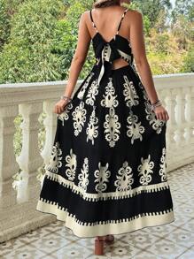 SHEIN Vacation Style Printed Maternity Dress With Spaghetti Straps - Black - View 2