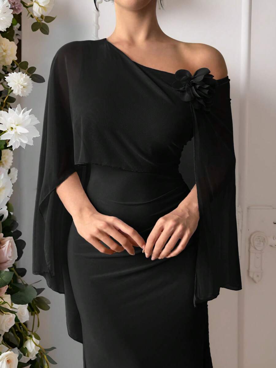 Firerie Váy chữ A xếp ly lưới hoa thanh lịch quyến rũ lãng mạn ngày lễ tình nhân cho nữ - màu đen - Xem 1
