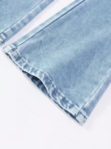 Young Girls' Bell-Bottom Jeans, Light Blue Denim Color, Fashionable Casual Style, Versatile Daily Casual & Outdoor Wear, For Young Girl - Light Wash - View 3