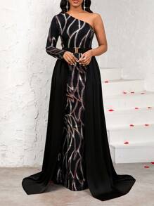 SHEIN Lady Vestido asimétrico con cuello brillante para mujer para fiestas - Multicolor - Ver 5