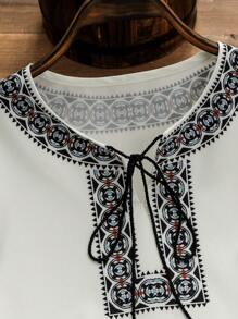 Lacomfia Blusa informal de mujer con mangas de farol y estampado colocado, para primavera/verano