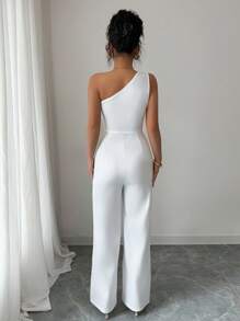 Selianne 优雅纯色蝴蝶结装饰连体裤，白色夏季服装，适合度假、婚礼、波西米亚风、节日装 - 白色 - 查看 2