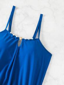 Swim Lushoire 2pcs/Set Beach Summer Outfits For Women, New European And American Style Animal Print Camisole Tankini Swimwear - Blue - View 3