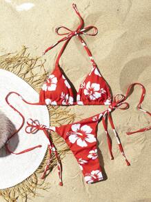 2pcs Fashionable Halter Beach Swimsuit Set For Spring Break - Multicolor - View 1