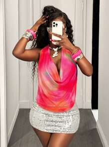 BamGleam Áo ba lỗ hở lưng gợi cảm nhuộm loang cho nữ, mùa hè - Nhiều màu - Xem 7