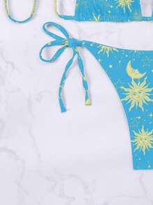 SHEIN Swim Sun, Moon & Star Print Bikini Set, For Vacation & Beach - Multicolor - View 8