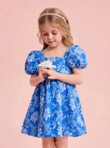 Vestido azul sem mangas para meninas com decoração de laço grande, casual - Azul - Ver 2