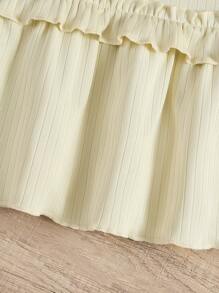 2pcs/Set Girls Casual Plain Ribbed Camisole Tank Top And Flared Leg Pants Set - Apricot - View 4