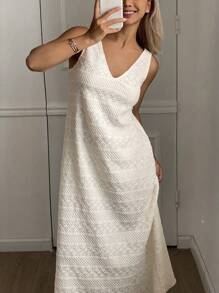 DAZY Bohemian Style Sleeveless Jacquard Dress, Women's Leisure Dress, Moo Moo Pajama - White - View 3