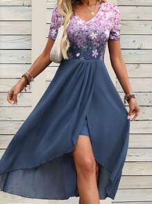 EMERY ROSE Women's Casual Vacation Patchwork Print Dress - Navy Blue - View 5