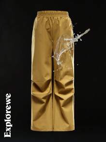SHEIN Pantalones casuales de pierna ancha plisados con estampado de letras para adolescentes