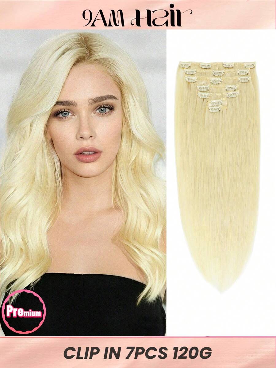 HQ Clip In Hair Extensions Real Human Hair, 120g 7pcs Clip In Hair Extensions, Lightest Blonde Clip Ins Hair Extensions - S613 - View 1