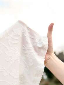 LanaWest Women's Solid Color Cutout Textured T-Shirt, Casual For Vacation - White - View 6