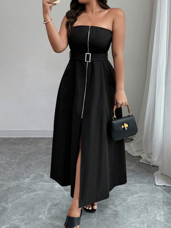 Plus Size Women Casual Vacation Style Zippered Front Camisole Dress