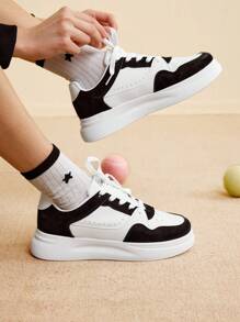 CUCCOO EASI Women's Fashionable Versatile Thick Sole Lace-Up Platform Casual Sneakers, Water-Resistant, Suitable For Students, Spring & Autumn Tainers - Black - View 1