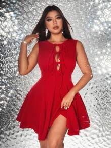 Viva Relle Summer Sexy Party Minimalist Sexy Elegant Fashion Wave Flared Bow Short Dress