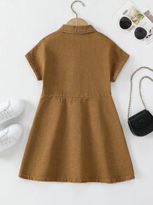 SHEIN Explorewe Kleine Mädchen Sommer Lässig Kleid mit Knöpfen vorne und schräger Tasche