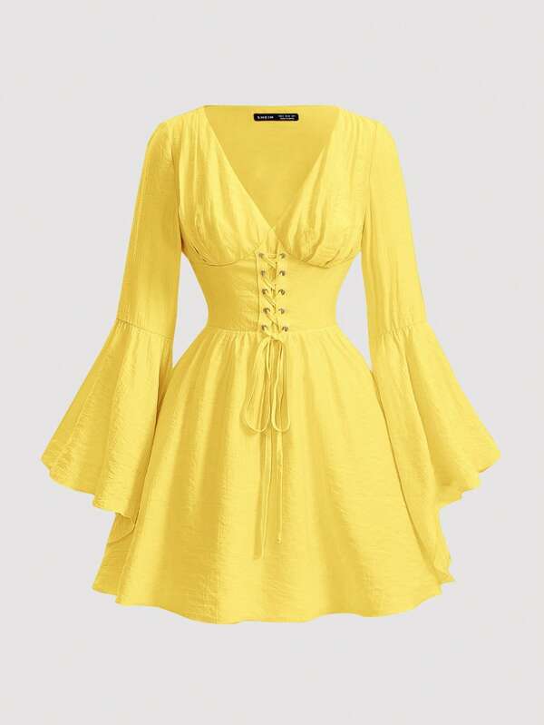 SHEIN MOD Rochie Formala Rochie De Bal Cu Maneci Dama Maneci Evazate Rochie Cravata In Talie