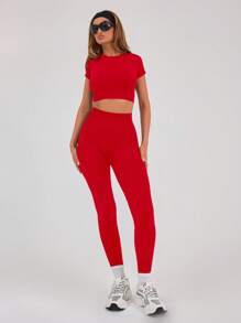 Musera Sport High Waist Seamless Gym Active-Wear Leggings Only,Padel, Tennis, Pickleball Gym Fitness - Red - View 5