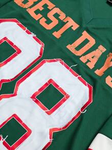 PAVTROS 男士字母印花 V 领短袖休闲 T 恤 - 綠色 - 查看 7