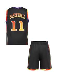 SHEIN 2pcs/Set Boys Active Sports Vest Top And Shorts Outfit, Comfortable For Running, Training, Outdoor Fitness, Football, Basketball, Cycling