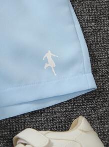 SHEIN 2pcs/Set Young Boy Raglan Long Sleeve Zipper Placket Baseball Jacket & Shorts - Blue - View 8