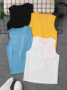 SHEIN Leap Crew 4pcs/Set Tween Boy Knight Print Crew Neck Tank Tops - Multicolor - View 2