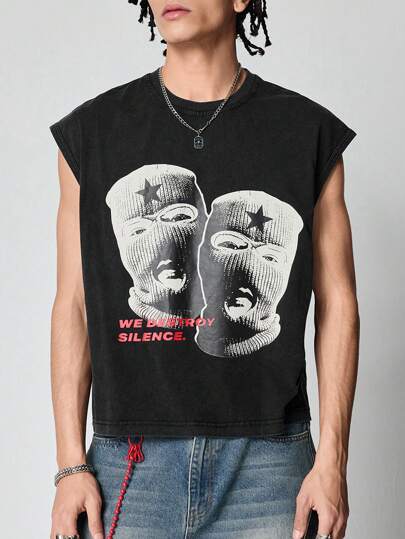 Street Life Herren gewaschenenes Tanktop mit Buchstaben- und Zeichendruck in enger Passform