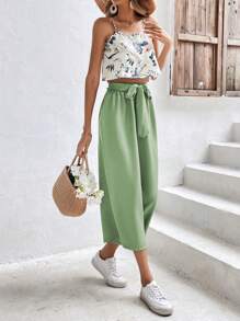 SHEIN Frenchy Damska odzież dwuczęściowa Pas Tropikalny Boho - Zielony - Zobacz 1