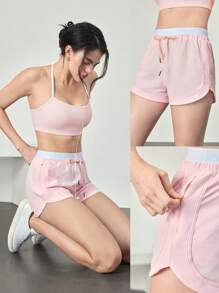 GLOWMODE 3" VitalSwift Quick-Dry Double Waistband Adjustable Drawstring Waist Shorts With Side Zip Pocket Daily Casual - Pink - View 6